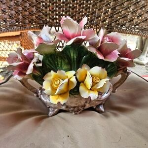Vintage Antique Capodemonte Porcelain Floral Basket